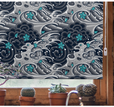Japan wave ocean illustration Living room roller blind - TenStickers