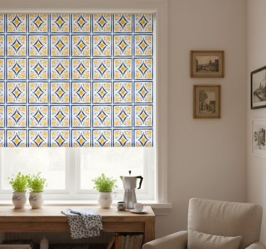 Kitchen roller blind blue and yellow portuguese tile - TenStickers