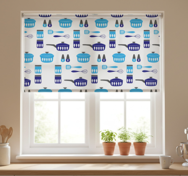 Kitchen roller blind blue utensils design - TenStickers
