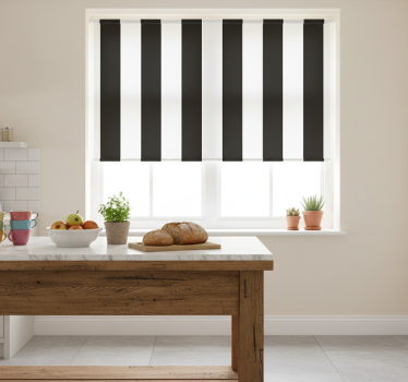 Kitchen roller blind in white and black stripes - TenStickers