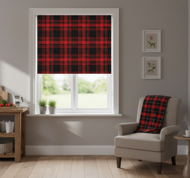 Kitchen roller blind menzies tartan black red check - TenStickers