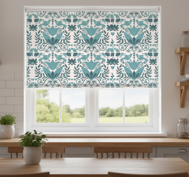 Kitchen roller blind with blue folk art birds pattern - TenStickers