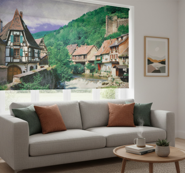 Living room roller blind beautiful town by the river - TenStickers