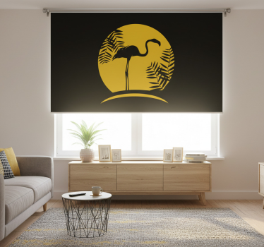 Living room roller blind black flamingo with moon - TenStickers