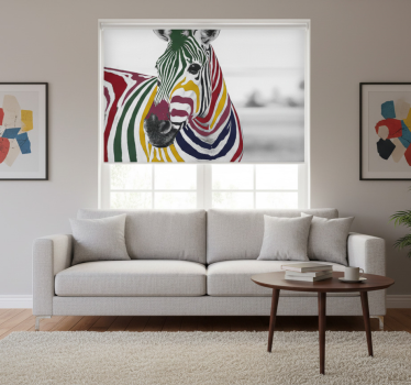 Living room roller blind colorful zebra artwork - TenStickers