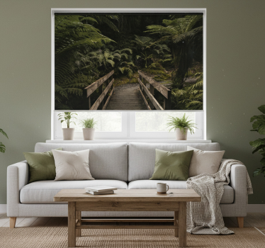 Living room roller blind forest bridge nature - TenStickers