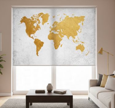 Living room roller blind golden world map - TenStickers