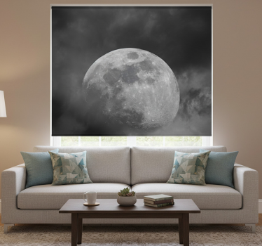 Living room roller blind in gray planet design - TenStickers
