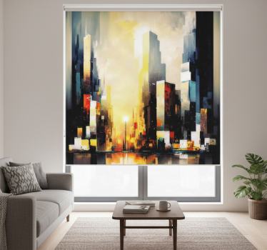 Living room roller blind modern abstract city art - TenStickers