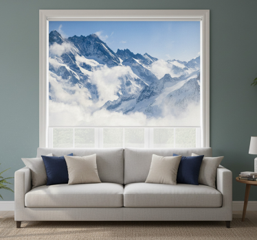 Living room roller blind mountain view blue sky - TenStickers