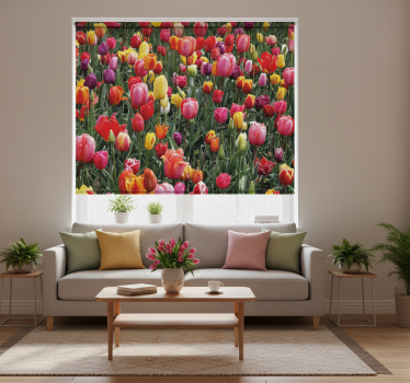 Living room roller blind tulips in a field - TenStickers