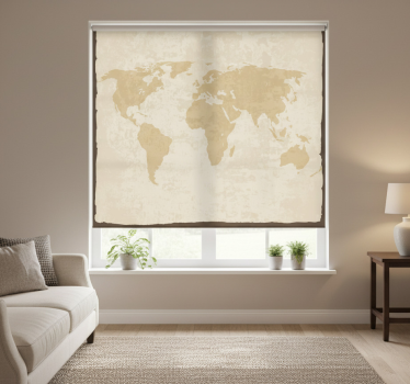 Living room roller blind vintage white and beige worldmap - TenStickers