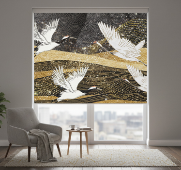 Living room roller blind white oriental birds - TenStickers