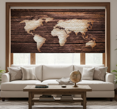 Living room roller blind wooden brown world map - TenStickers