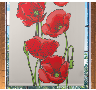 Long stems drawn Poppies Flower roller blind - TenStickers