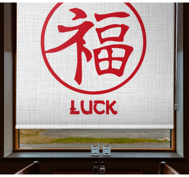 Luck Symbol in Red text roller blind - TenStickers