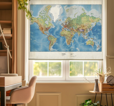 Mercator world map window shade - TenStickers