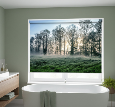 Misty morning meadow tree roller blind - TenStickers