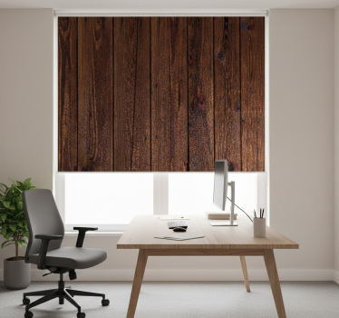 Office roller blind dark brown rustic wood planks - TenStickers