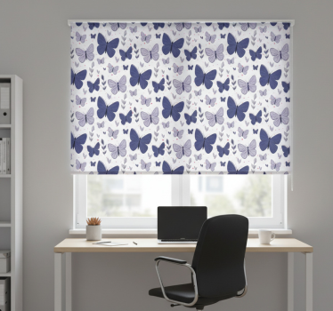 Office roller blind in pink and blue butterfly pattern - TenStickers
