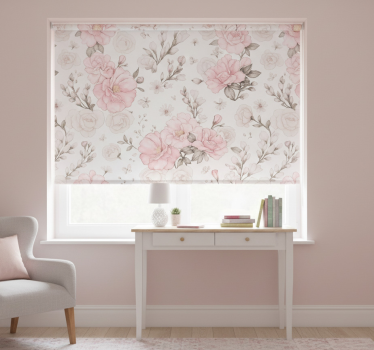 Pink roller blind in pink grey floral design - TenStickers