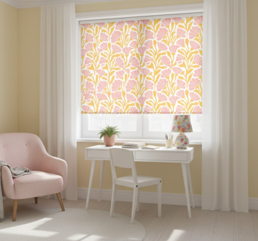 Pink roller blind with modern colorful floral design - TenStickers
