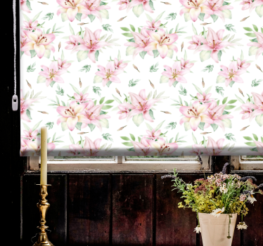 Pink watercolor lilies floral design Flower roller blind - TenStickers