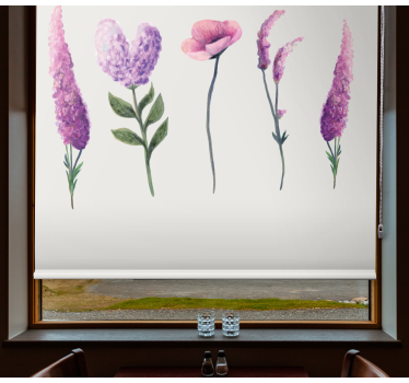 Purple Flower drawings  Flower roller blind - TenStickers