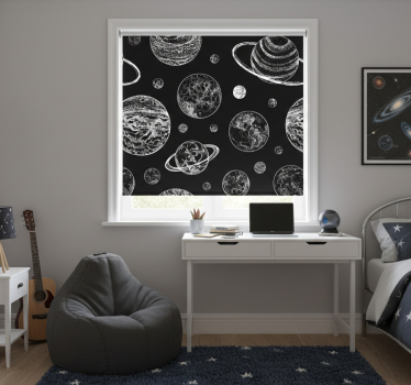 Teenage bedroom roller blind black and white space - TenStickers