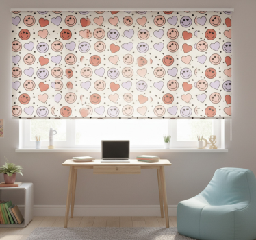 Teenage bedroom roller blind with love and smiley faces - TenStickers
