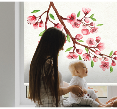 Watercolor pink cherry blossoms Flower roller blind - TenStickers