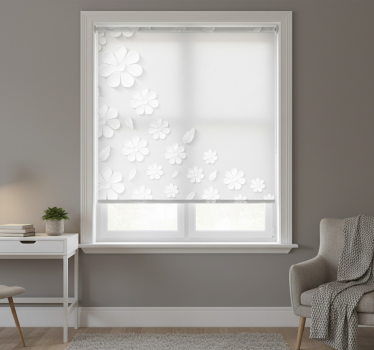 White roller blind with white paper flower design - TenStickers