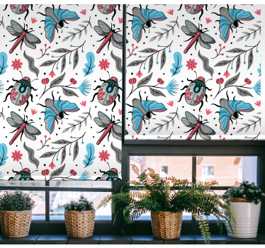 Winged insects and flora flowers and plants roller blind - TenStickers