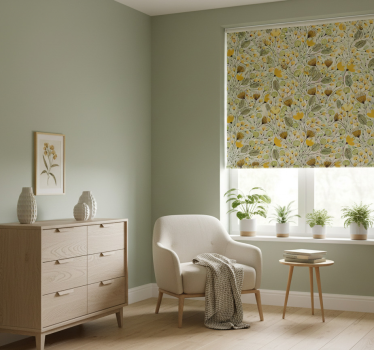 Yellow floral lace bedroom roller blind - TenStickers