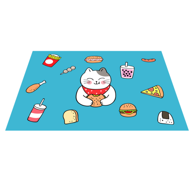 Children placemat cute cat eating - TenStickers