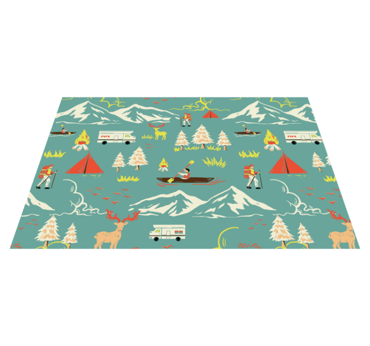 Camping guy, trees and route children placemats - TenStickers