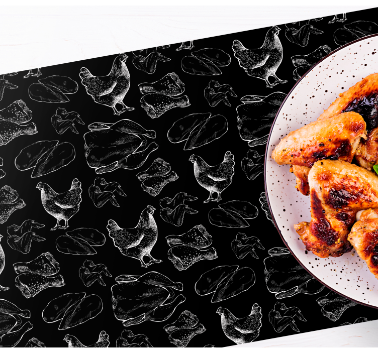 Black and white fried chicken original placemat - TenStickers