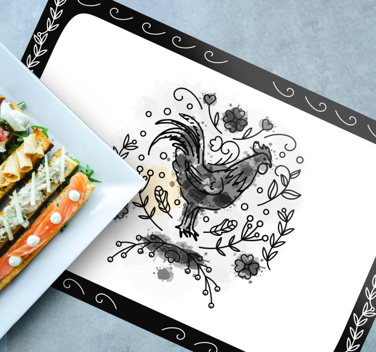Black and white rooster original placemats - TenStickers