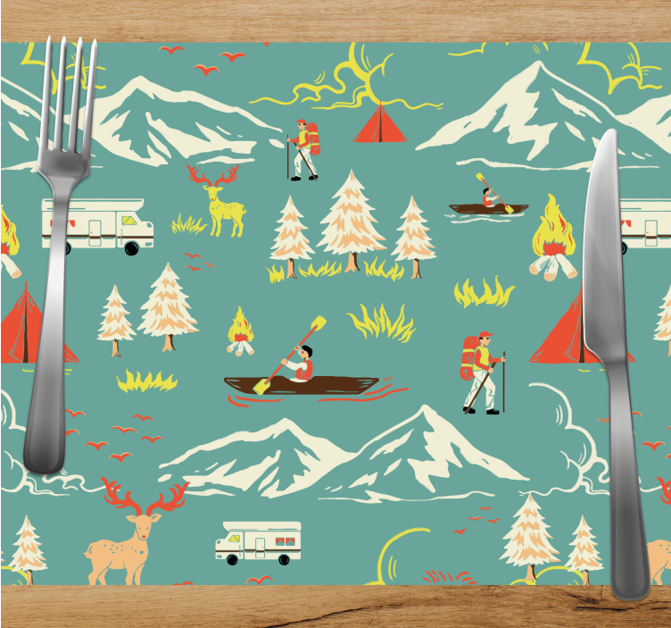 Camping guy, trees and route children placemats - TenStickers