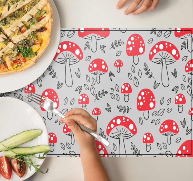 Classic mushrooms on gray background placemats - TenStickers