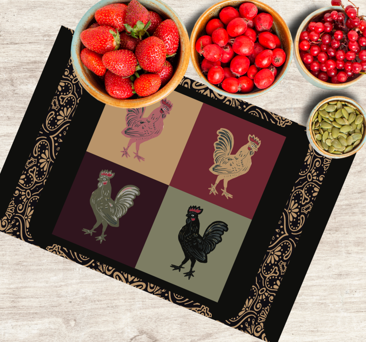 Four rooster ethnical style original placemats - TenStickers