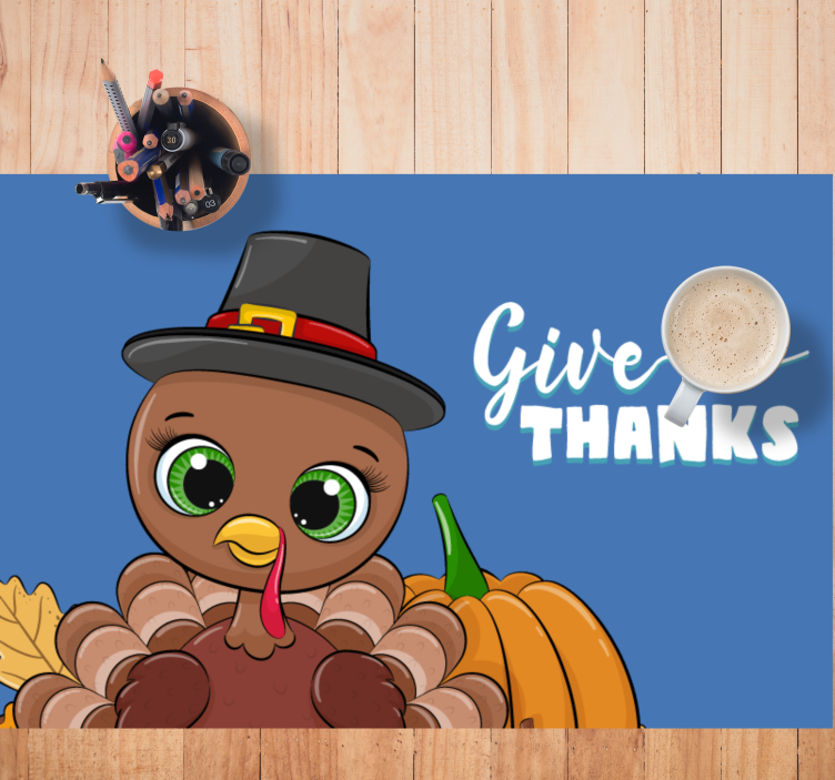 Give thanks cartoon turkey quote placemats - TenStickers