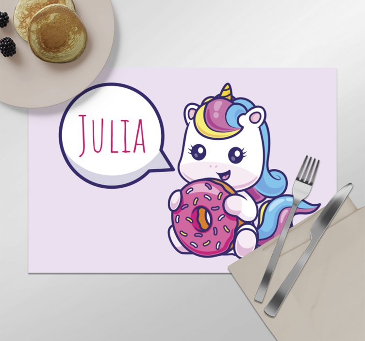 Unicorn with donut Personalised placemats - TenStickers