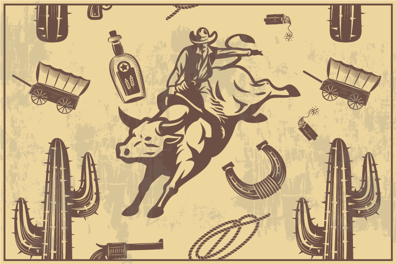 Cowboy Riding a bull children placemats - TenStickers