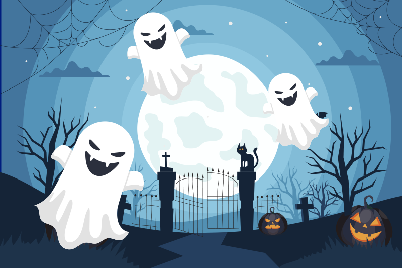Halloween placemat whimsical ghost scene - TenStickers