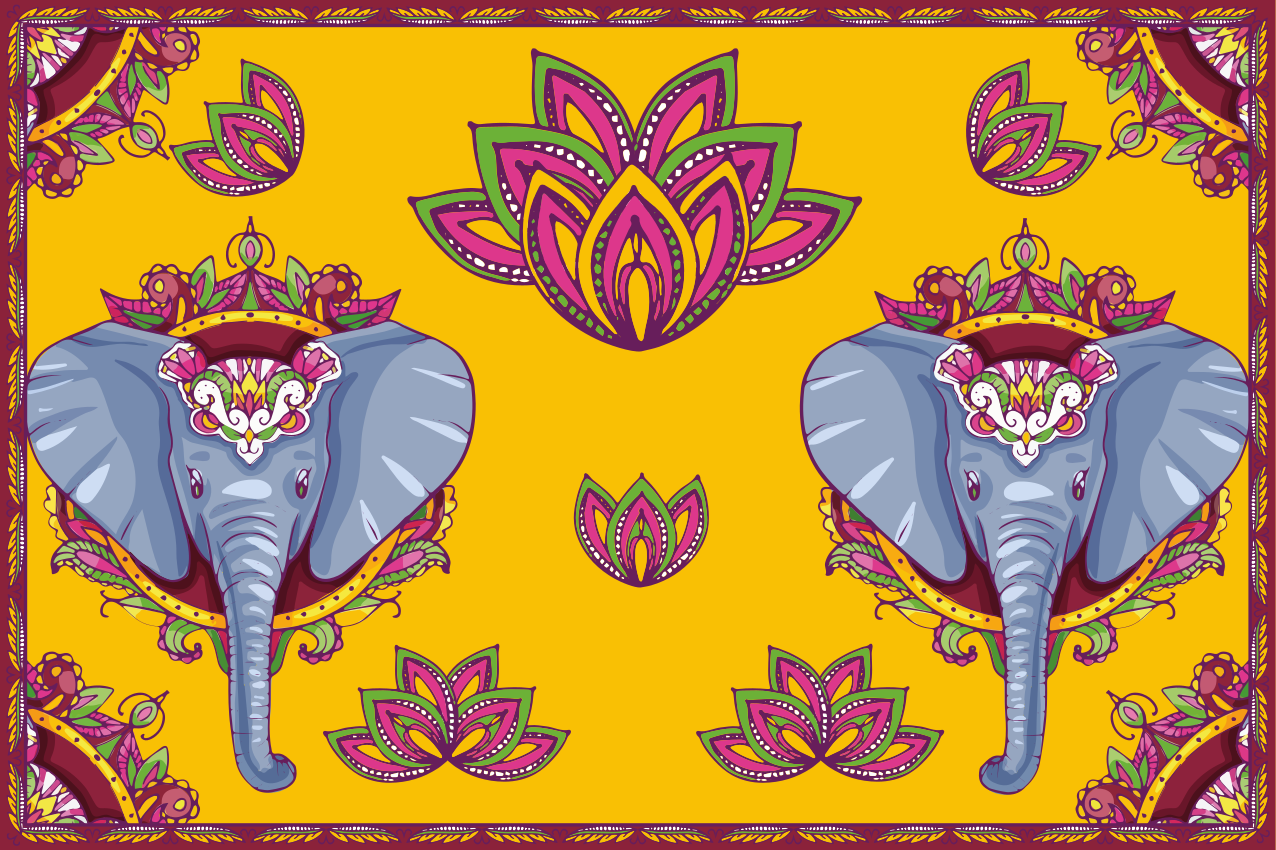 Original placemat elephant floral designs - TenStickers