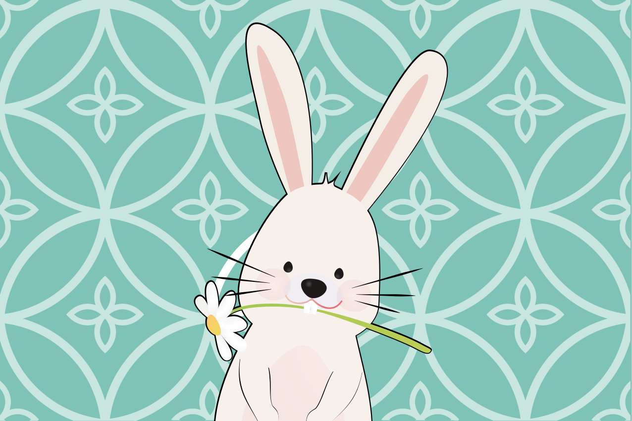 Children placemat cute bunny with flower design - TenStickers