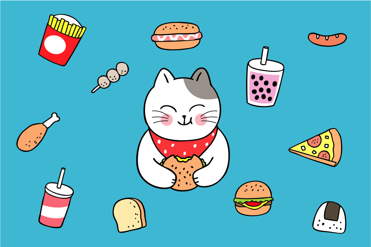 Children placemat cute cat eating - TenStickers