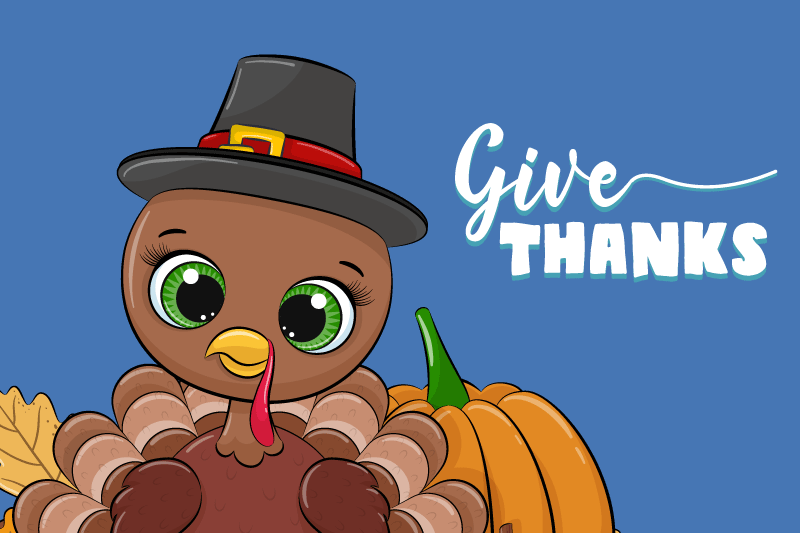 Give thanks cartoon turkey quote placemats - TenStickers