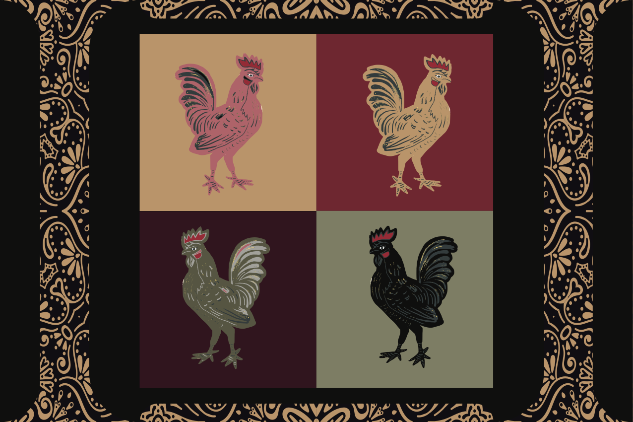 Four rooster ethnical style original placemats - TenStickers